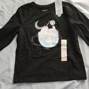 Cat & Jack Black Long Sleeve Tee with Moon and Cup Design